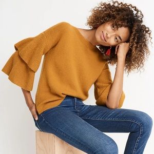 Madewell Mustard Tier-Sleeve Pullover Sweater Coziest Yarn (Wool Mix) Size Small